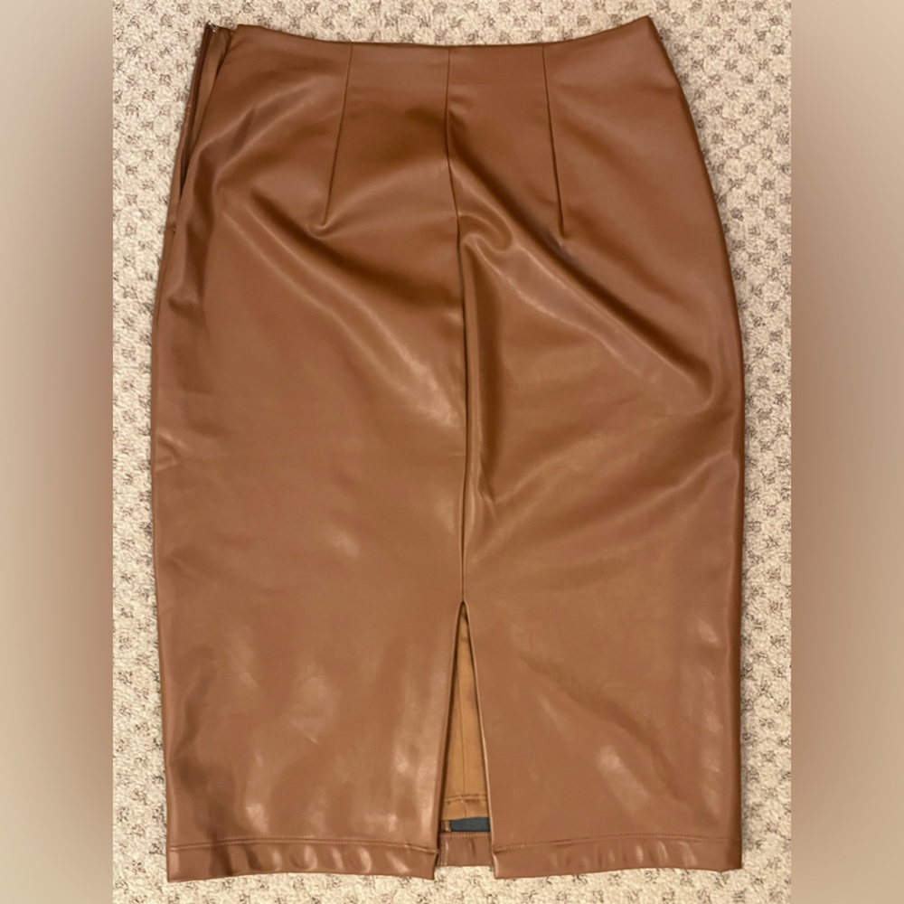 Express faux leather pencil skirt - camel brown